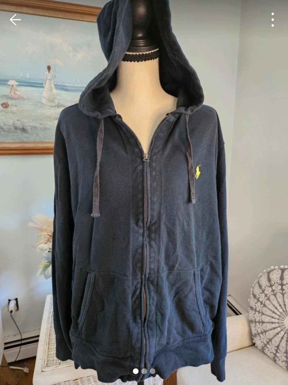 Ralph Lauren Navy Zip Hooded Sweatshirt with Yellow Polo Pony